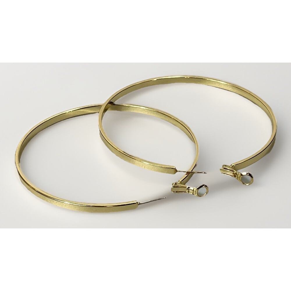 VTG 925 Sterling Silver Gold Tone Hoop Earrings 2.5” Large Flat Hoops 17.7g - Picture 3 of 13